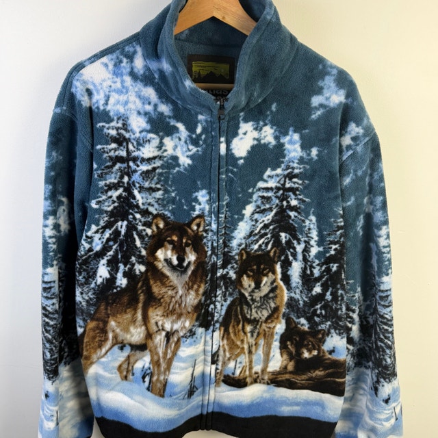 [Vintage] Wolf Print Full-Zip Fleece Jacket XL - photo 3