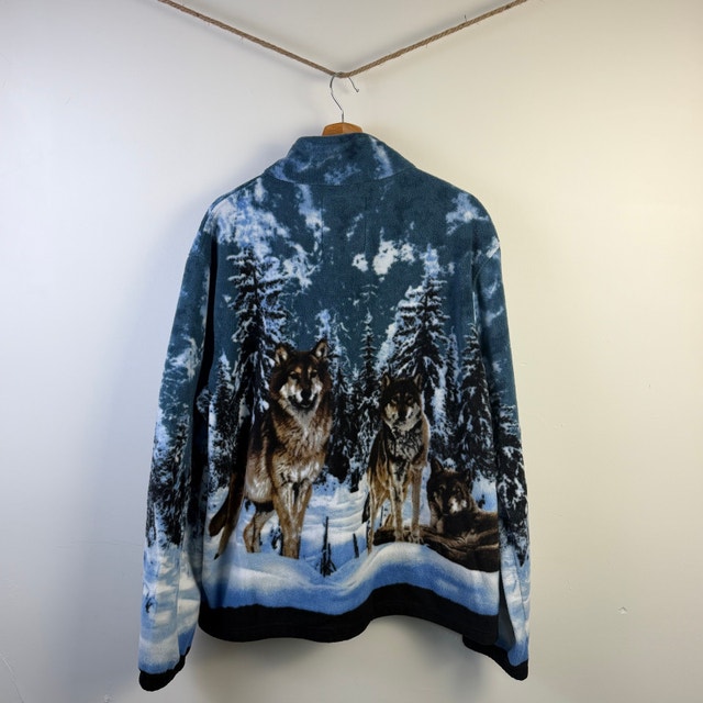 [Vintage] Wolf Print Full-Zip Fleece Jacket XL - photo 4