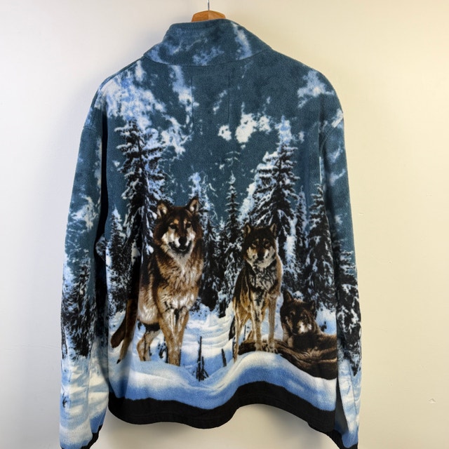 [Vintage] Wolf Print Full-Zip Fleece Jacket XL - photo 5