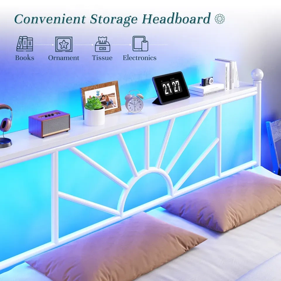 New Queen Metal Bed Frame with LED Lights & Storage - photo 5
