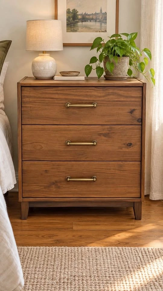Mid-Century Modern Wood 3-Drawer Nightstand