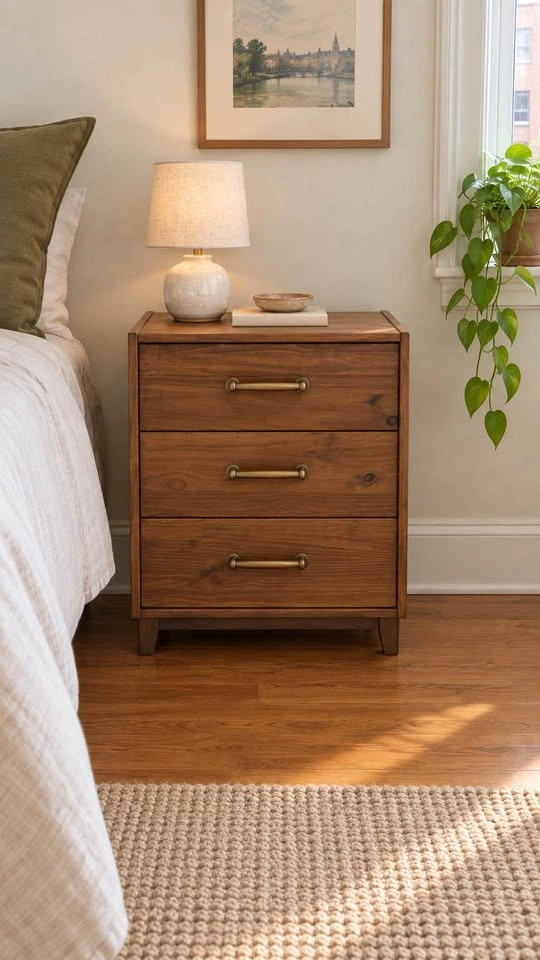 Mid-Century Modern Wood 3-Drawer Nightstand - photo 2