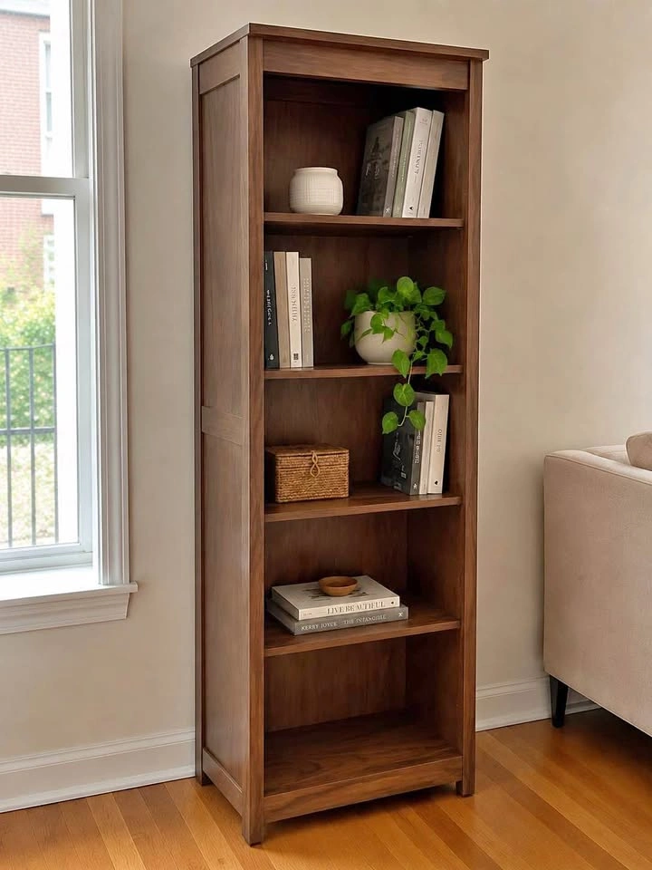 Brand-New Tall Walnut Bookshelf – 4 Shelves