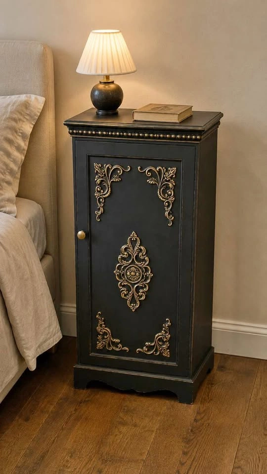 Ornate Black & Gold Accent Cabinet / Nightstand