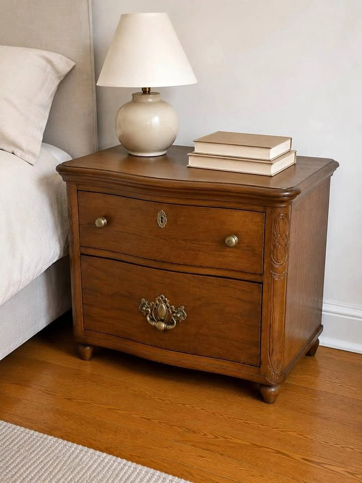 Vintage Serpentine Wood Nightstand