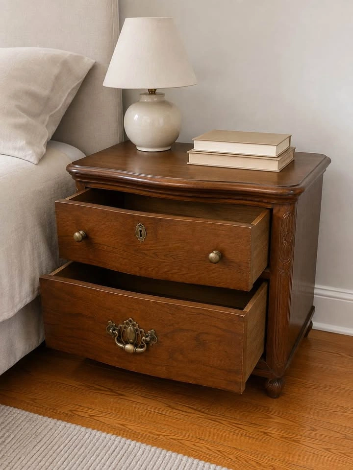 Vintage Serpentine Wood Nightstand - photo 2