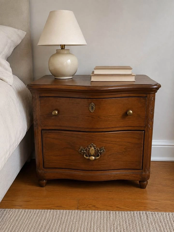 Vintage Serpentine Wood Nightstand - photo 3