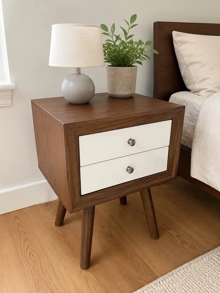 Mid-Century Modern 2-Drawer Nightstand - photo 2
