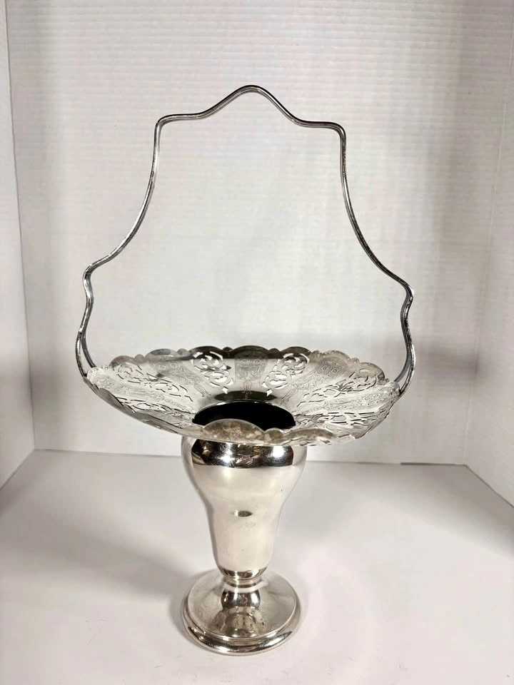 Vintage Wm. A. Rogers Silver on Copper Pierced Brides Basket