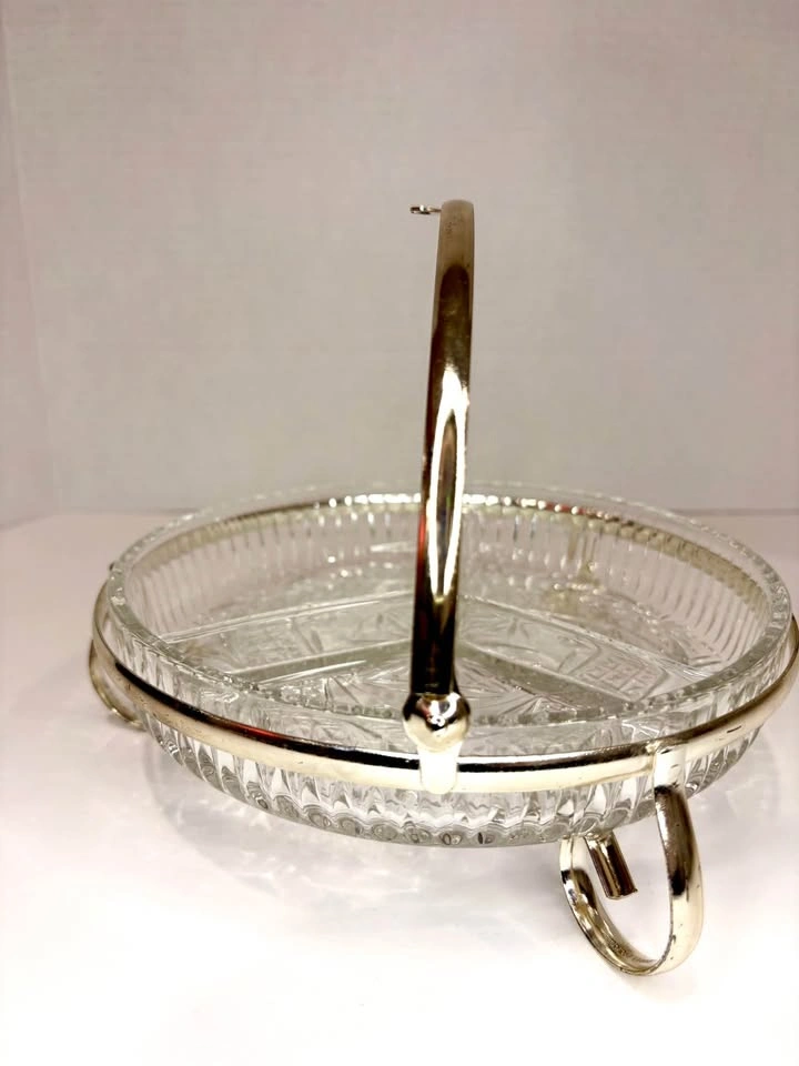 Vintage Mayell Divided Glass Dish with Silver Plated Stand - photo 2