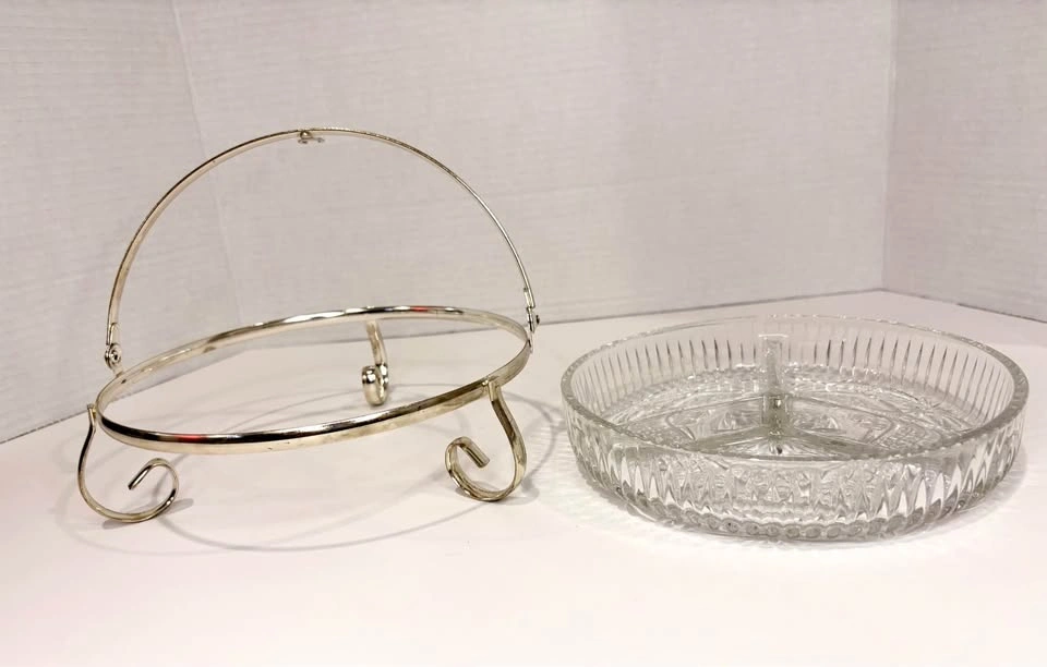 Vintage Mayell Divided Glass Dish with Silver Plated Stand - photo 4