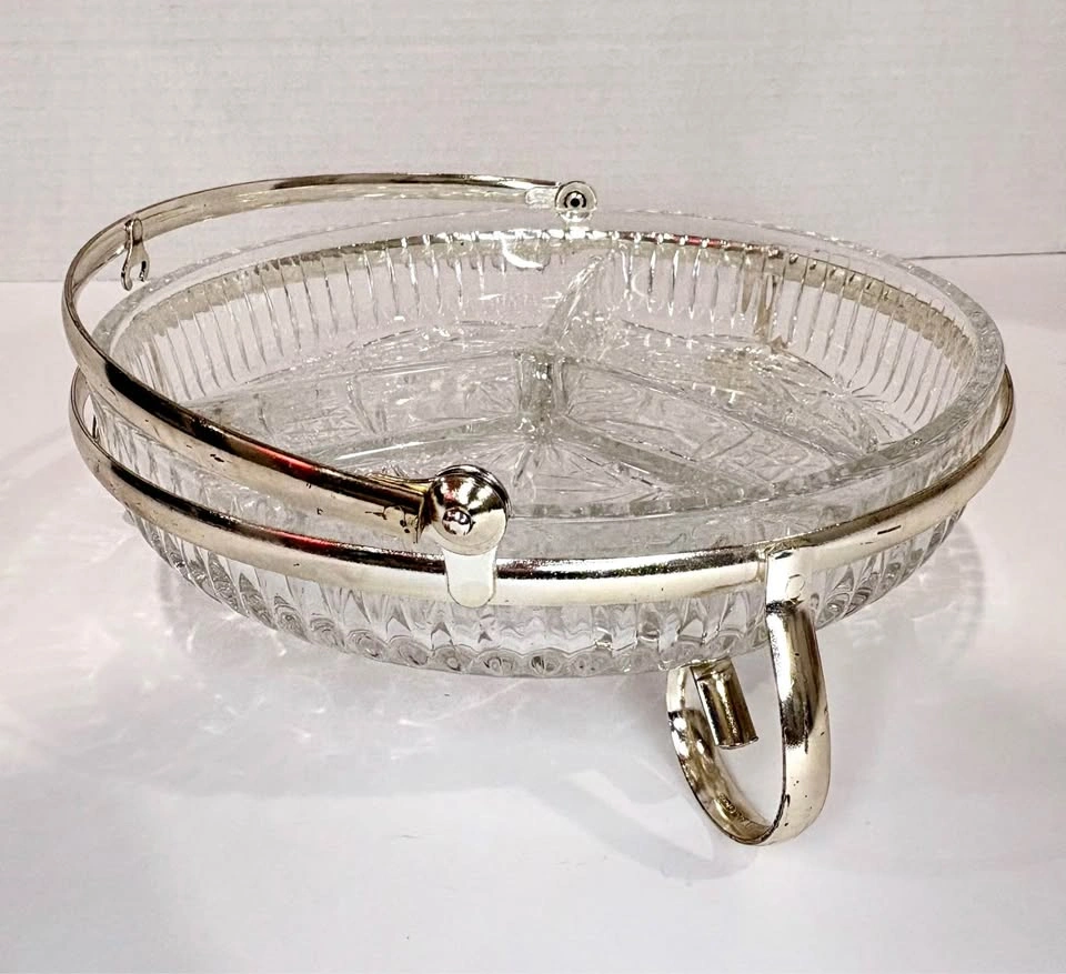 Vintage Mayell Divided Glass Dish with Silver Plated Stand - photo 5
