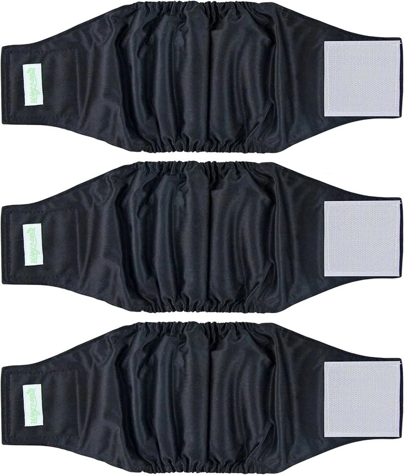 Washable Dog Diapers (3Pk Black, Medium)