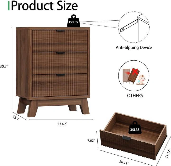 3-Drawer Coffee Coloured Nightstand Chest - photo 2