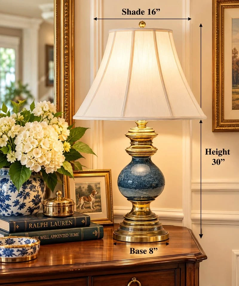 Vintage Mid Century Table Lamp Brass & Enamel Mottled Dark Blue - photo 2