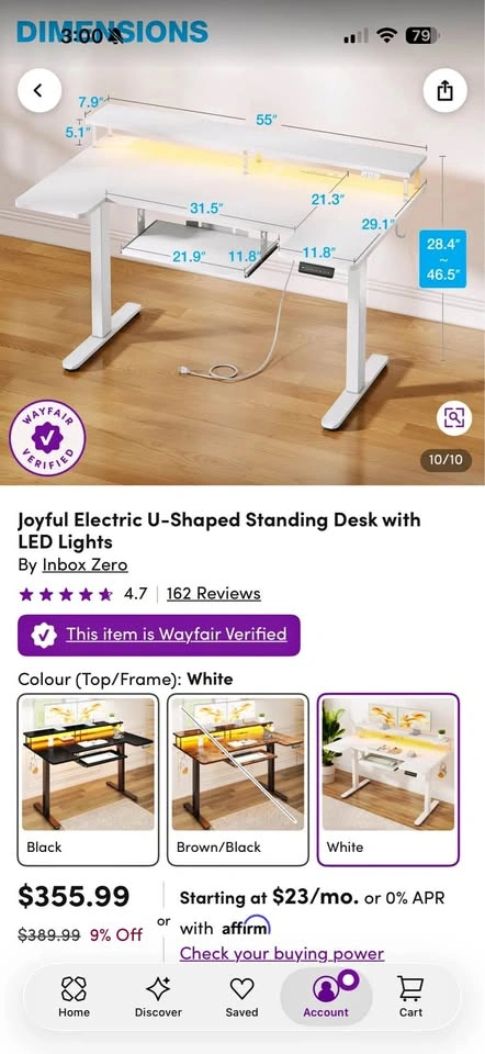 Standing desk with lights