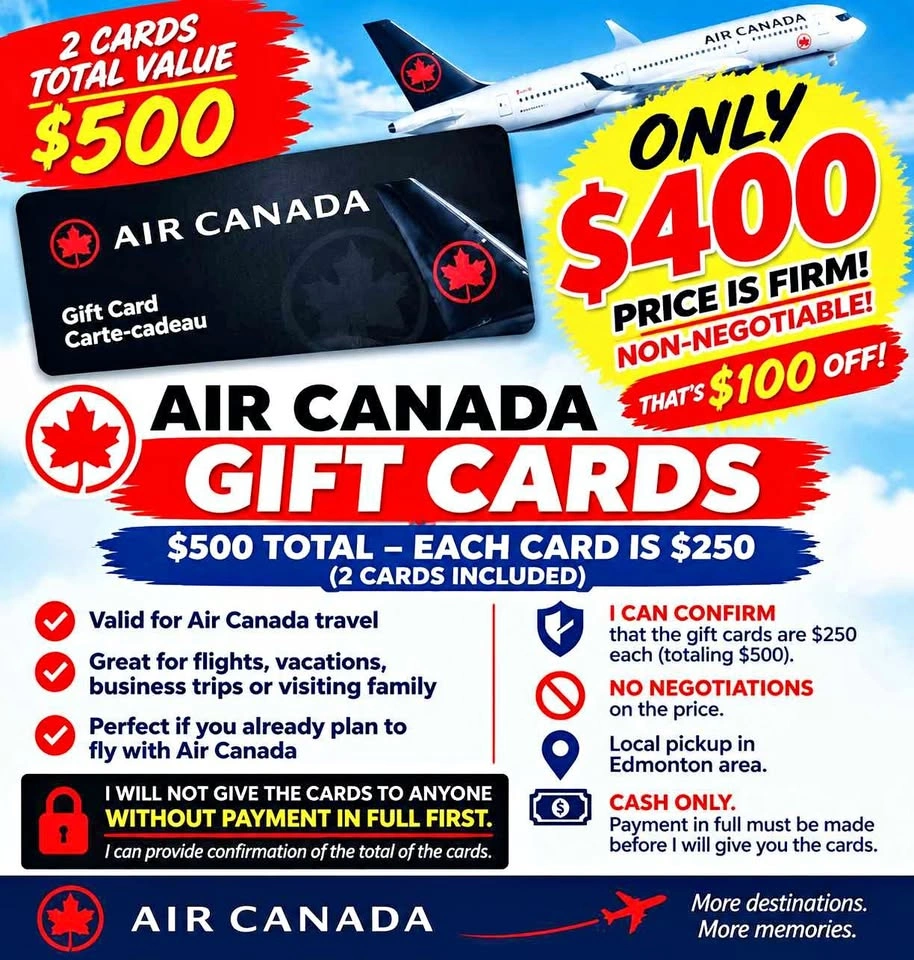 Air Canada Gift Cards – $500 Value