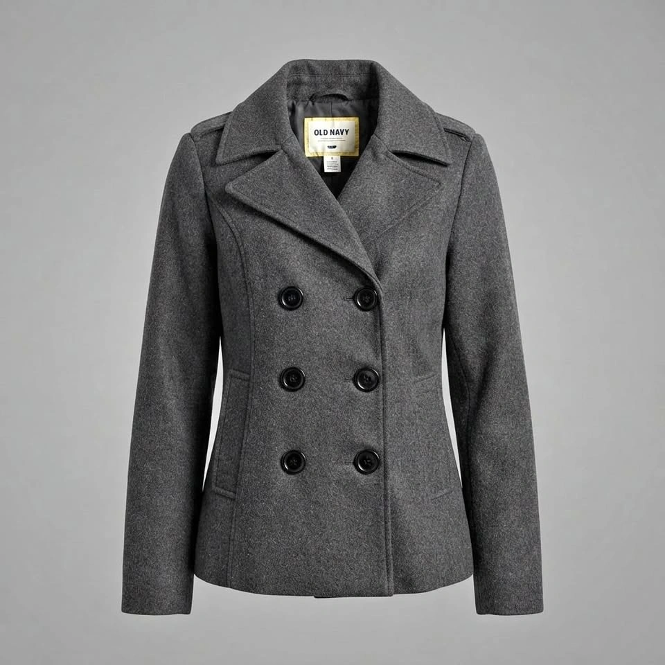 Old Navy Medium Gray Wool Blend Double-Breasted Peacoat