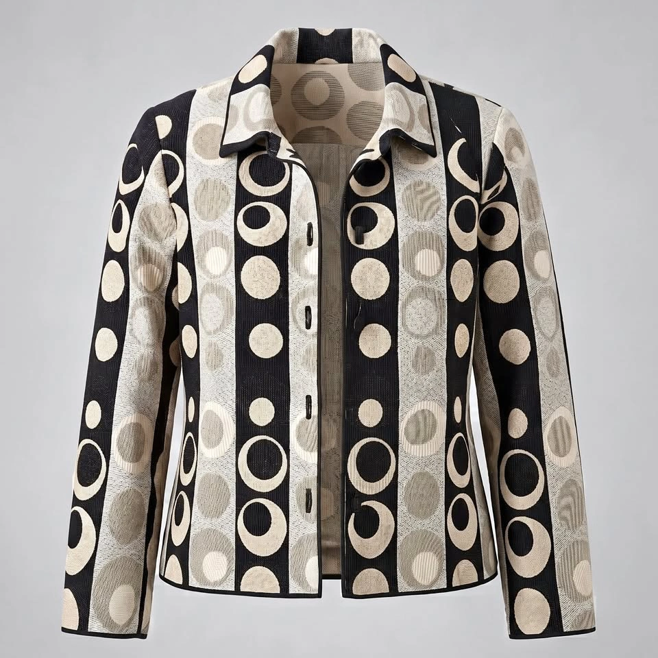 Winding River 1XL Open Front Jacket – Black Beige Circle Print