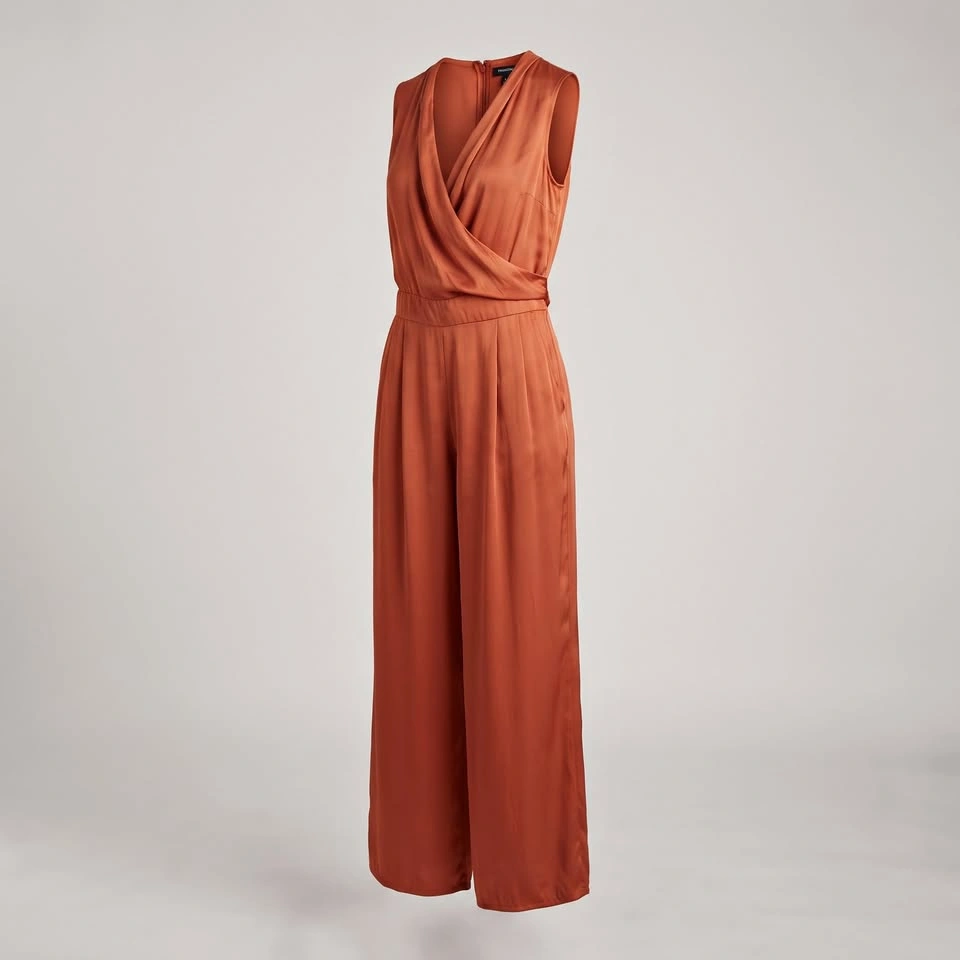 BCBGMaxAzria Rust Orange V-Neck Wrap Sleeveless Jumpsuit XL