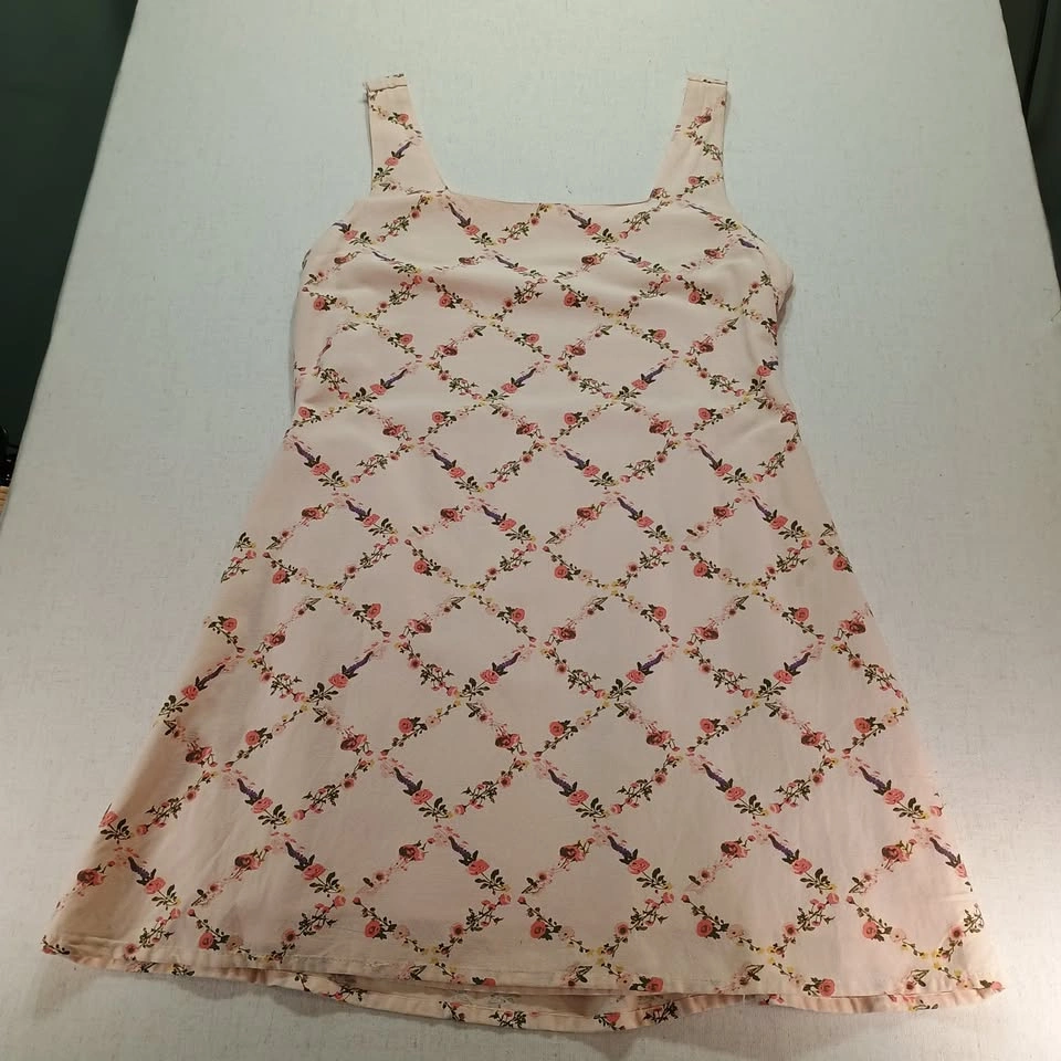 Japna Pink Floral Lattice Sundress Square Neck Smocked Back XL - photo 4
