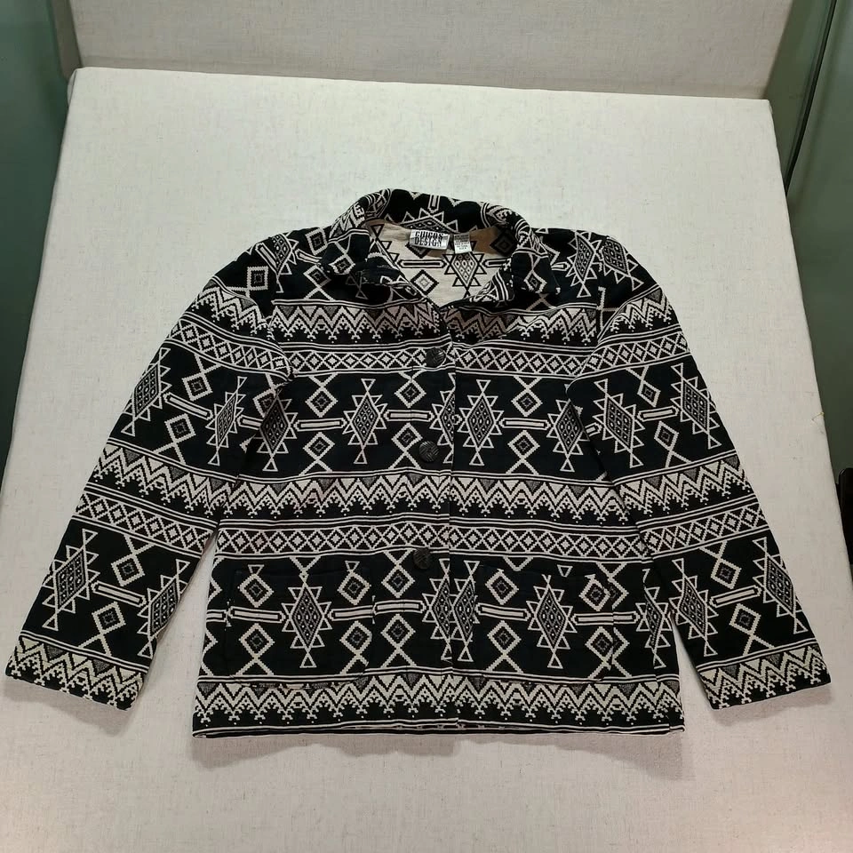Chico's Black & Cream Aztec Geometric Woven Jacket Size 0 - photo 3
