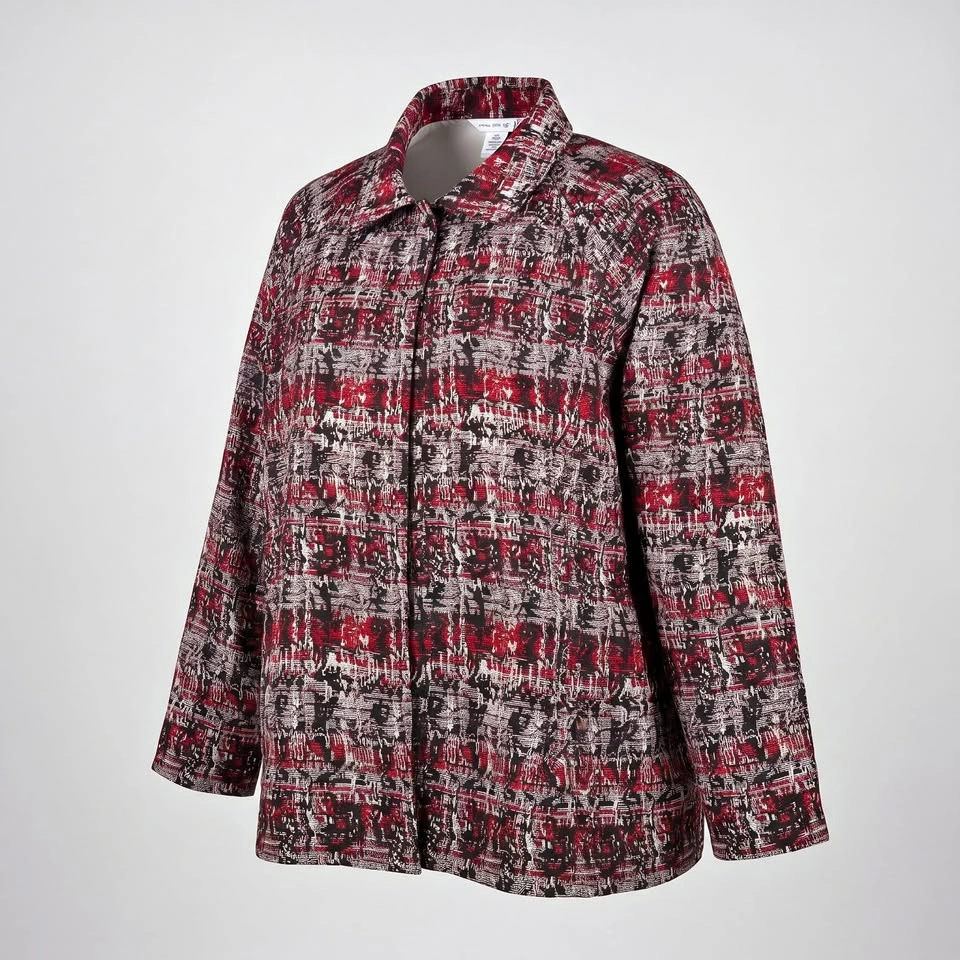 Christopher & Banks Red Black Tweed Jacquard Quilted Jacket XL