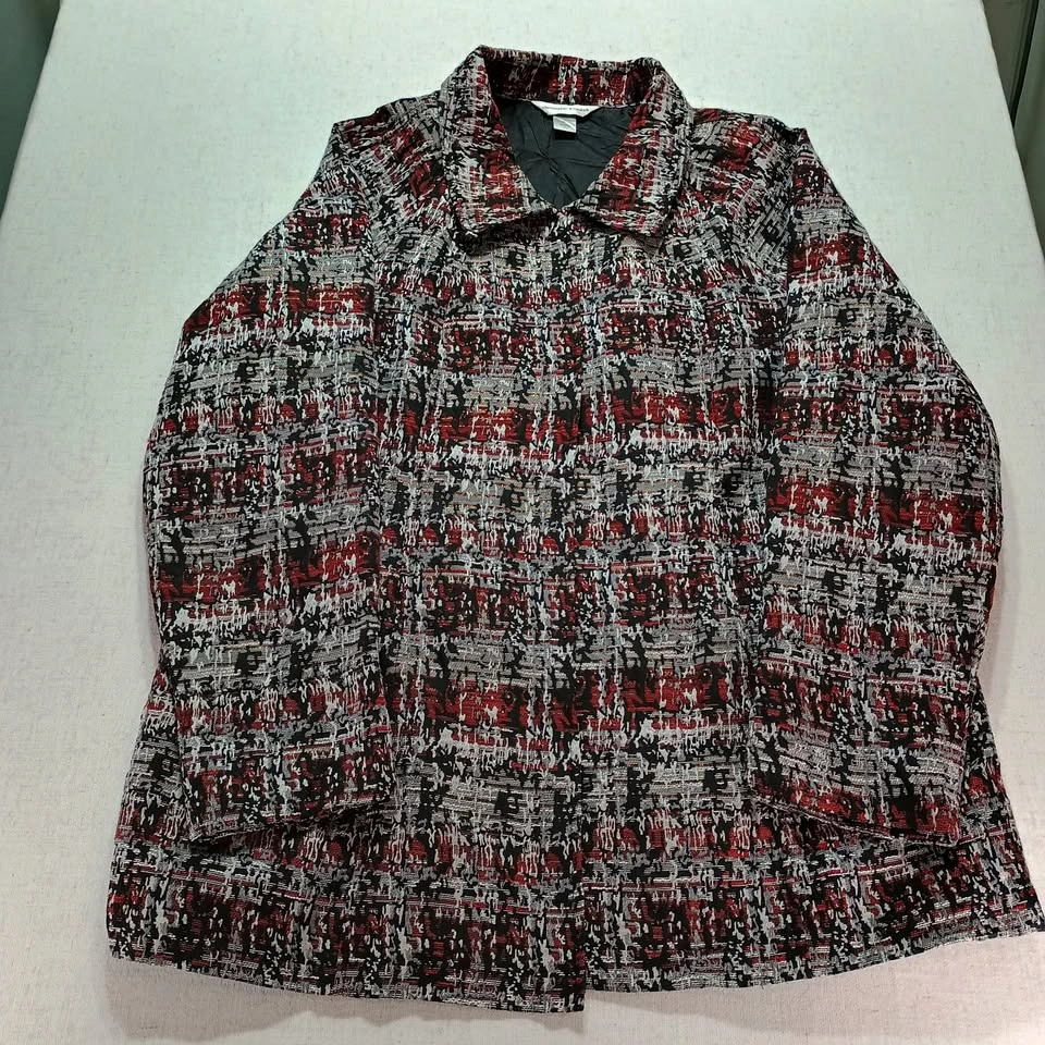 Christopher & Banks Red Black Tweed Jacquard Quilted Jacket XL - photo 2