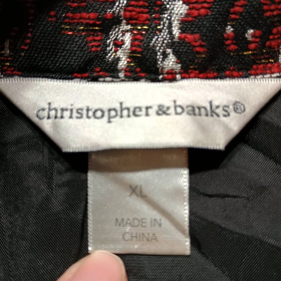 Christopher & Banks Red Black Tweed Jacquard Quilted Jacket XL - photo 3