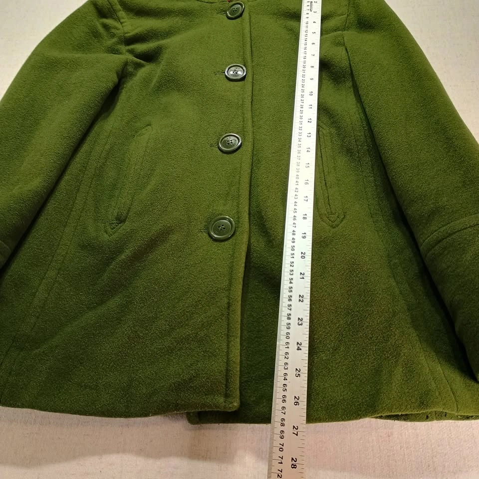 AK Anne Klein Olive Green Wool Blend Hooded Pea Coat Size S - photo 5