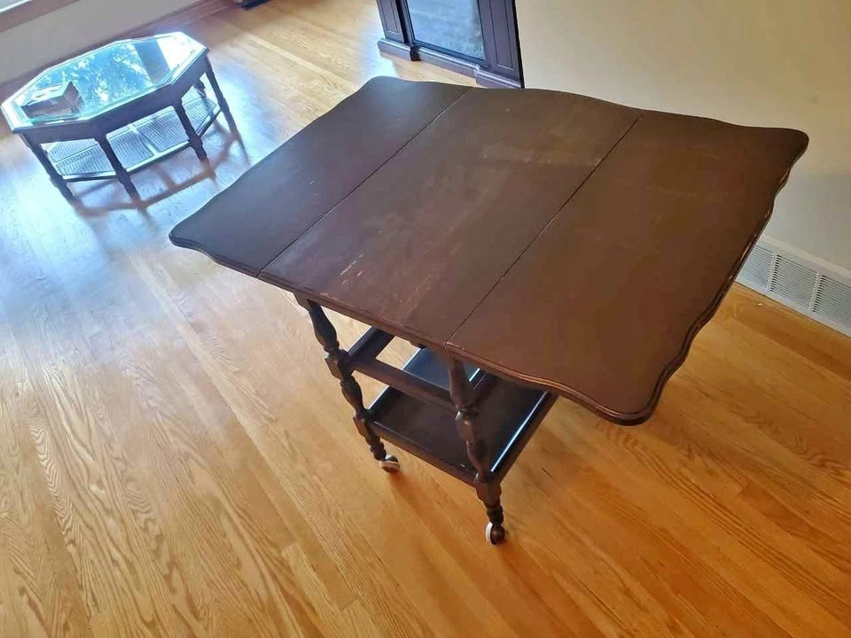 Vintage Wooden Drop-Leaf Tea Cart