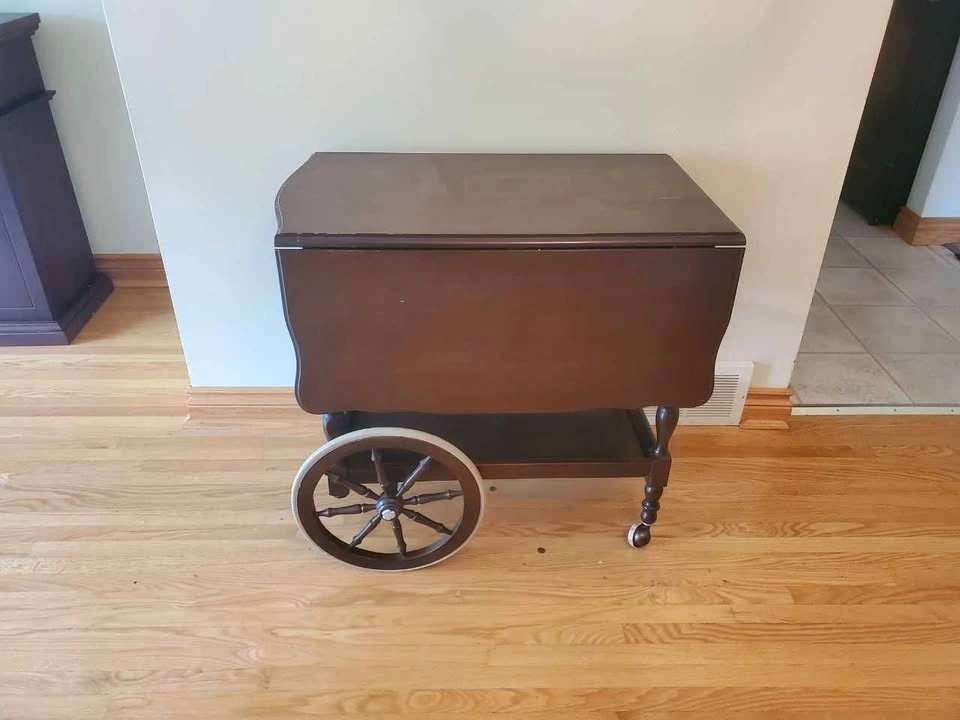Vintage Wooden Drop-Leaf Tea Cart - photo 2