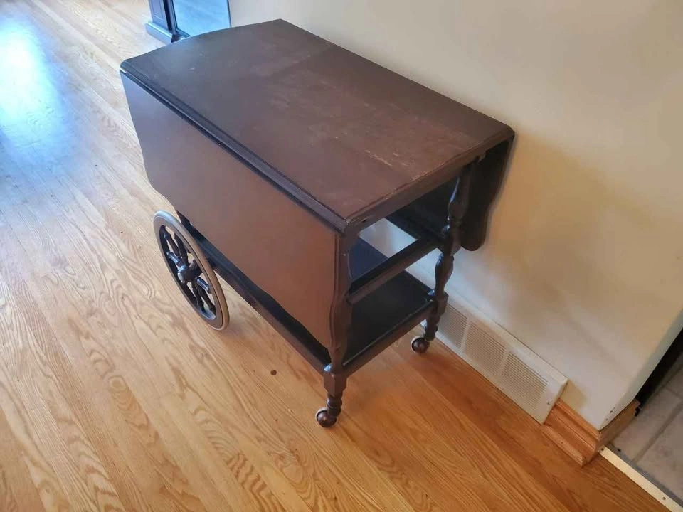 Vintage Wooden Drop-Leaf Tea Cart - photo 3