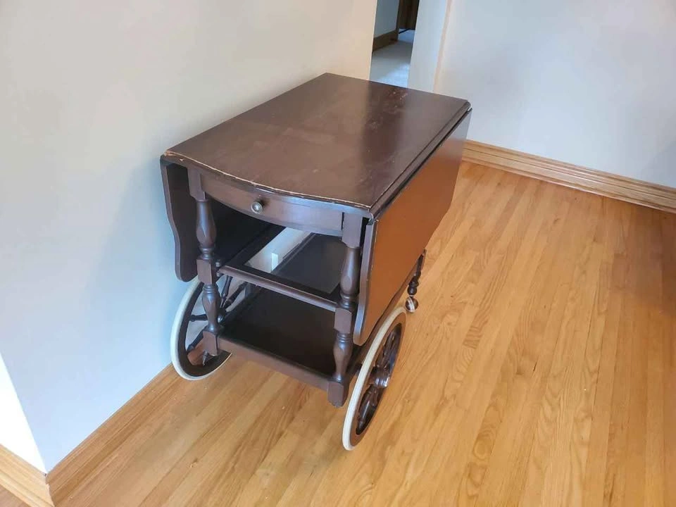 Vintage Wooden Drop-Leaf Tea Cart - photo 4