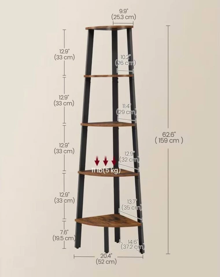 5-tier corner shelf, black/brown - New, not assembled - photo 2