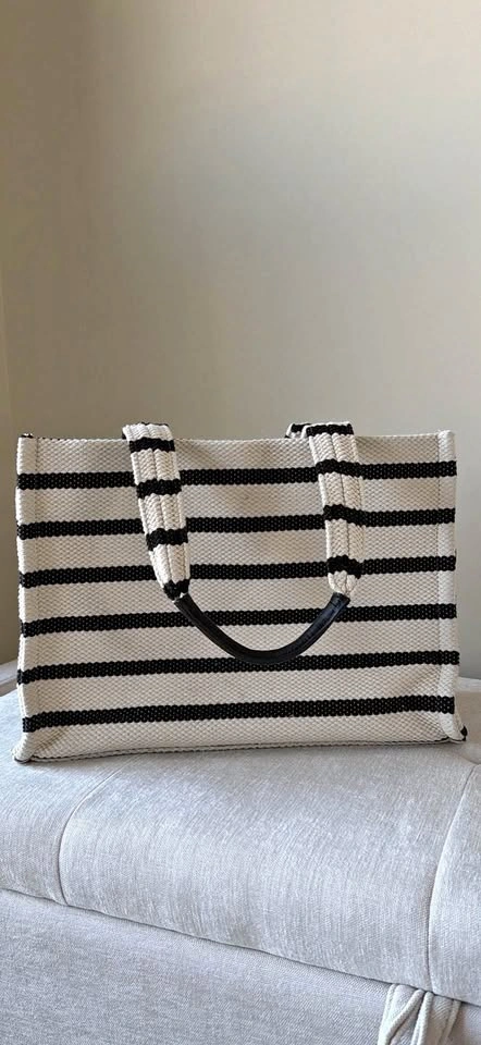 H&M Striped Canvas Tote Bag