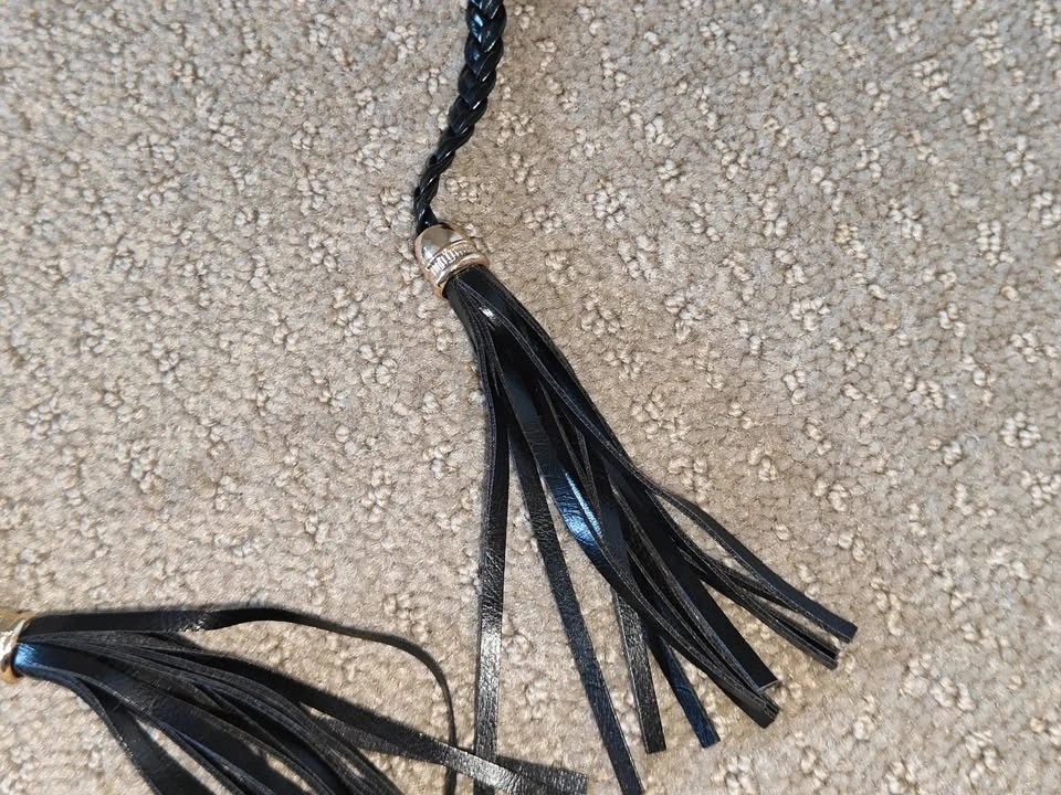 Women Waist Belt Woven Black Skinny Tassel Belt - photo 5