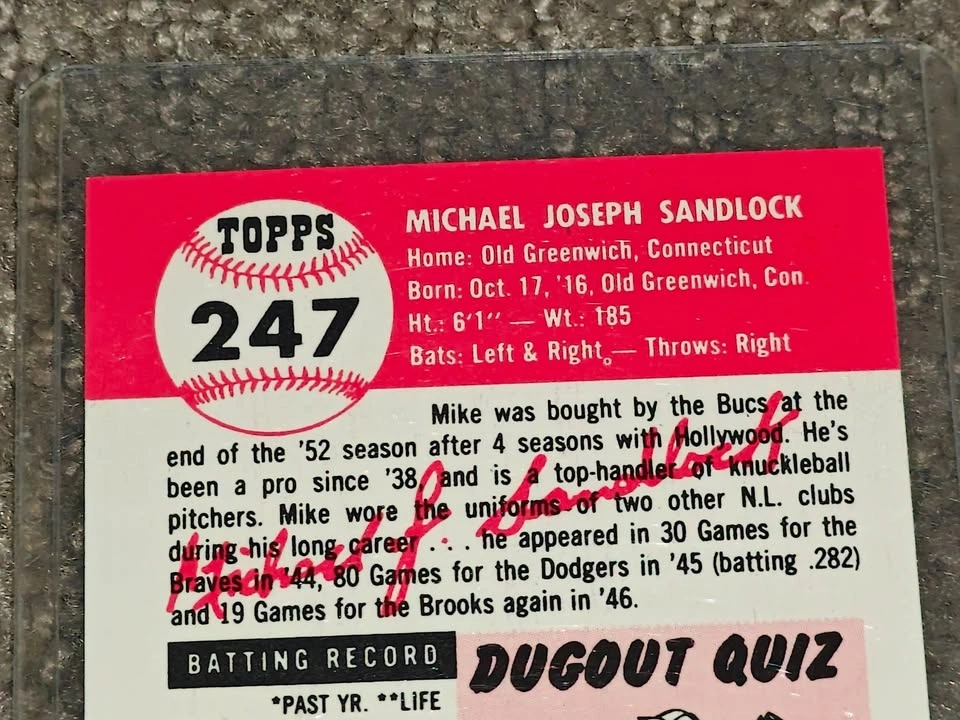 1991 Topps Baseball Card Archives #247 Mike Sandlock 1953 Series - photo 5