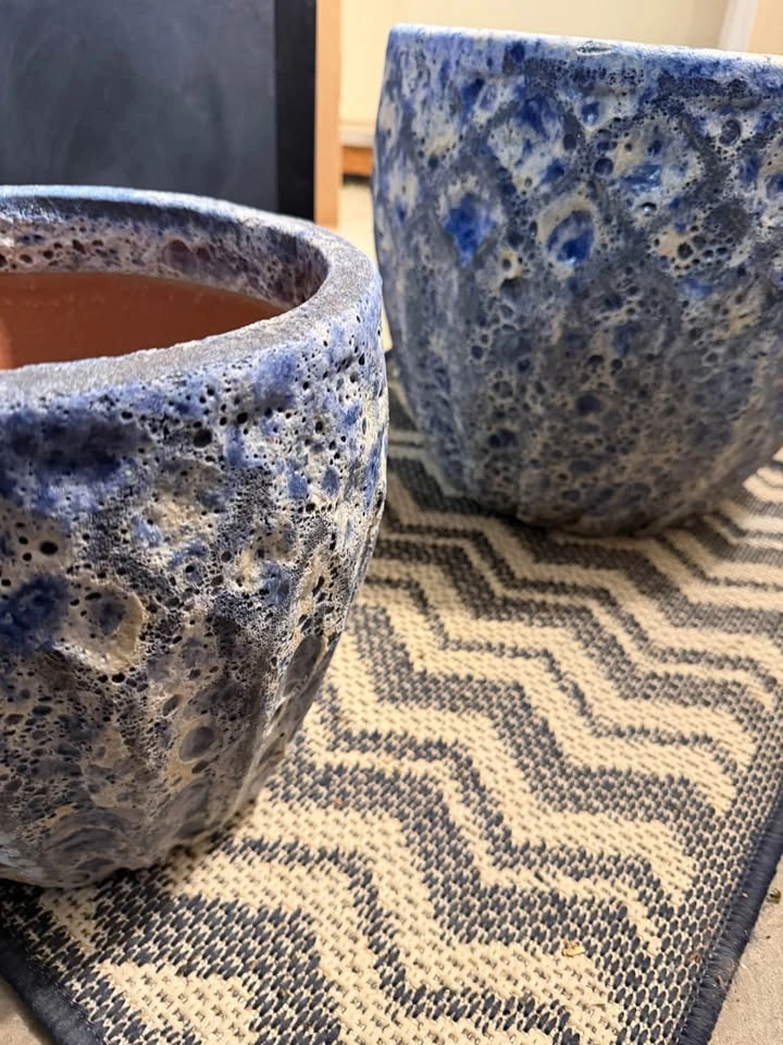 Blue Textured Ceramic Planter Set of 2 - photo 2