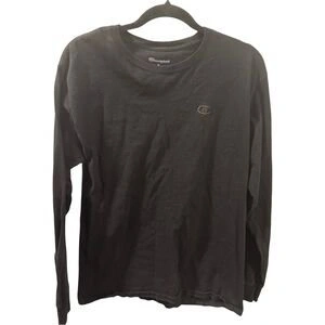 Champion Men's Black Long Sleeve Embroidered Logo T-Shirt M