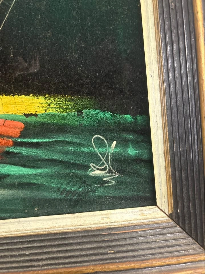 Vintage Black Velvet Clipper Ship Painting (Framed) - photo 3