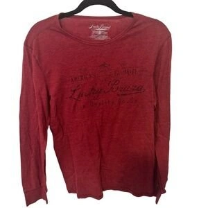 Lucky Brand Tee Shirt Mens Medium Red Long Sleeve Crew Neck