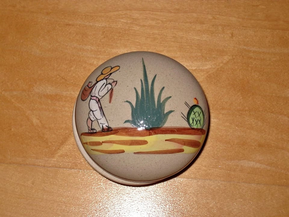Vintage Hand-Painted Mexican Pottery Lidded Trinket Box
