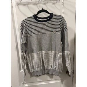 Bench Men's Large Gray Striped Crewneck Knit Sweater