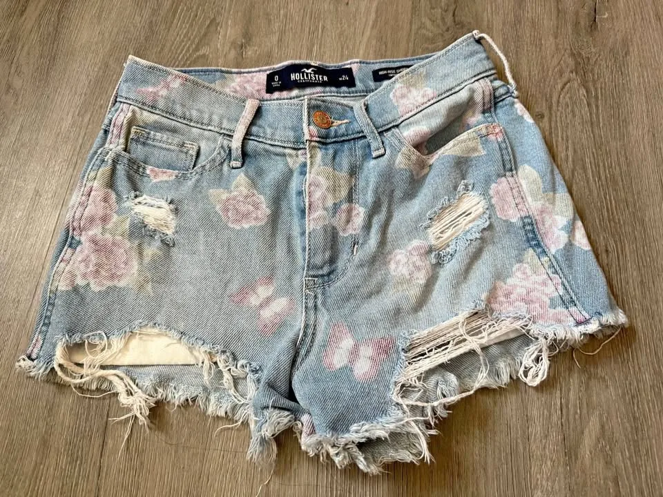 Hollister denim flowers short thumbnail