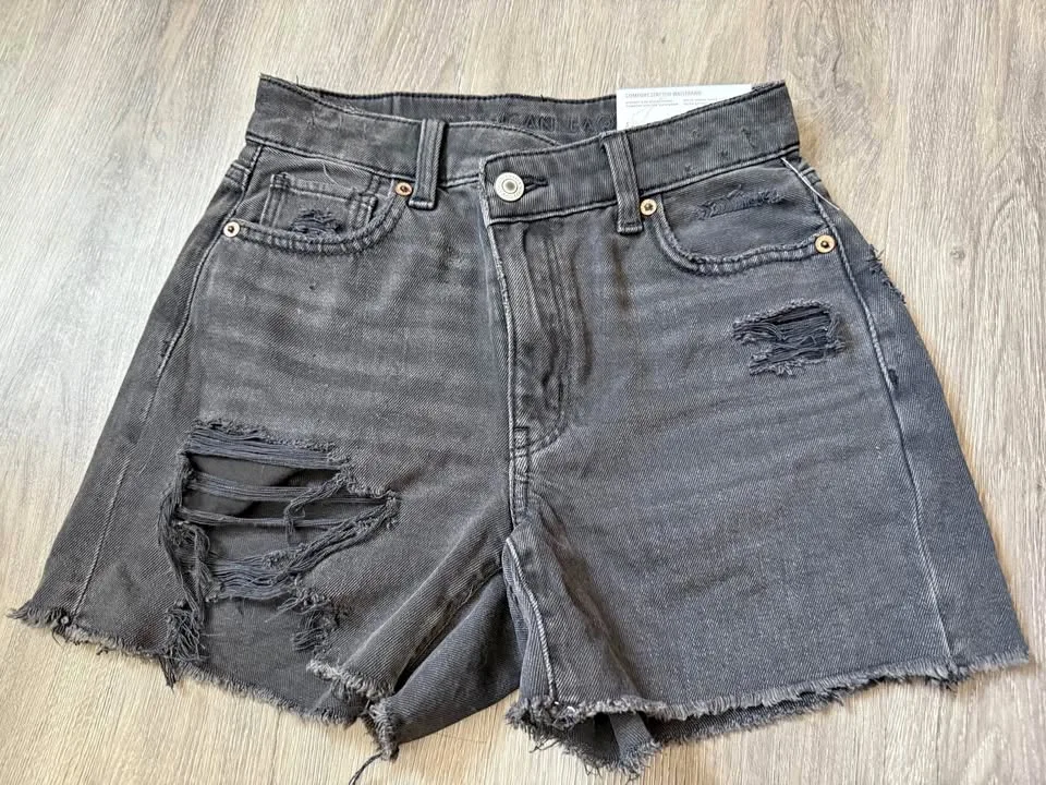 American eagle black denim ripped short thumbnail