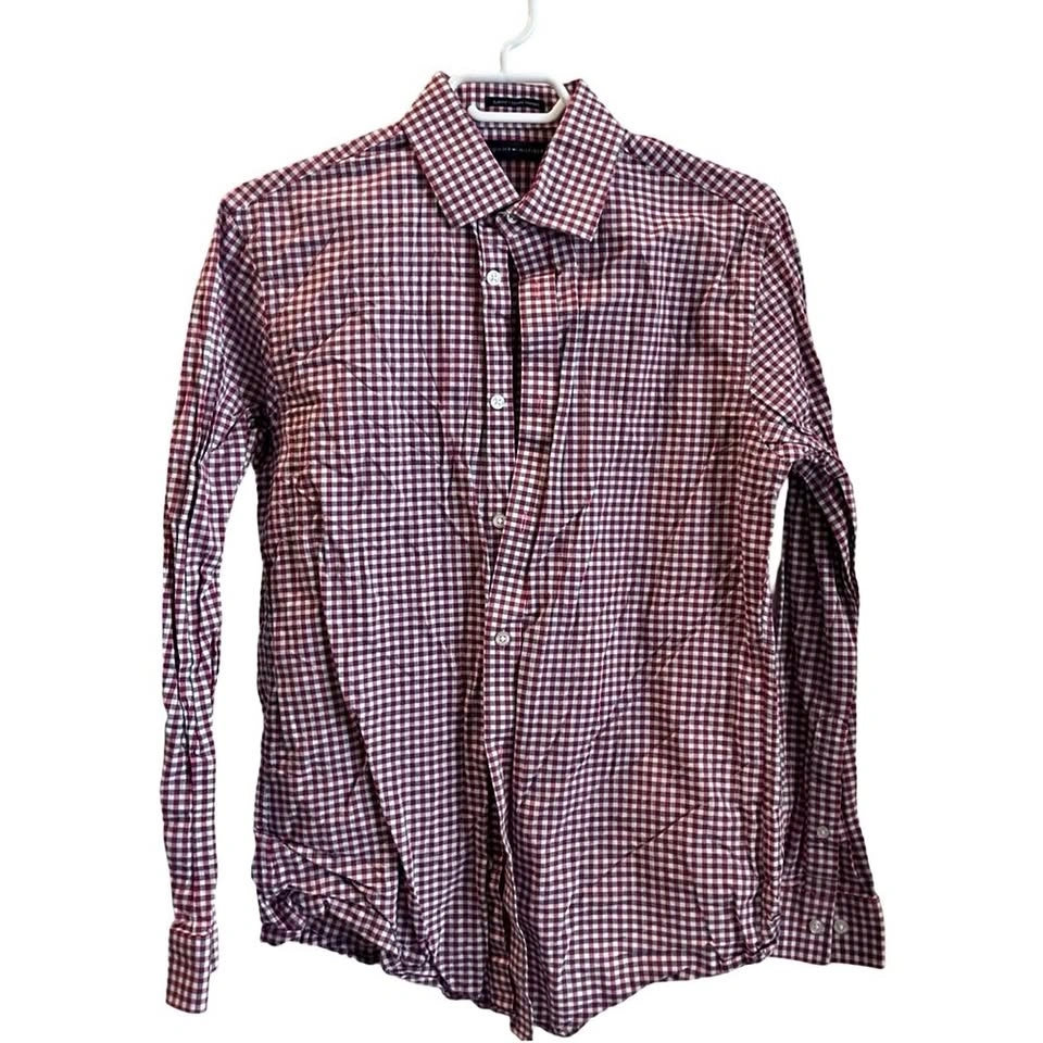 Tommy Hilfiger Men's Medium Maroon/White Button-Down Shirt