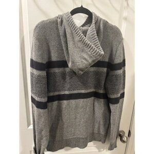 American Eagle Men's Medium Gray Striped Hooded Knit Sweater - photo 3