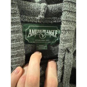 American Eagle Men's Medium Gray Striped Hooded Knit Sweater - photo 4