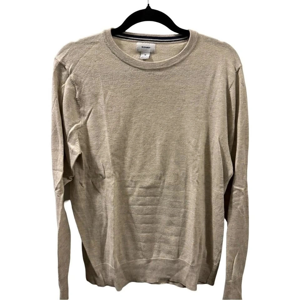 Old Navy Men's Medium Beige Crewneck Knit Sweater